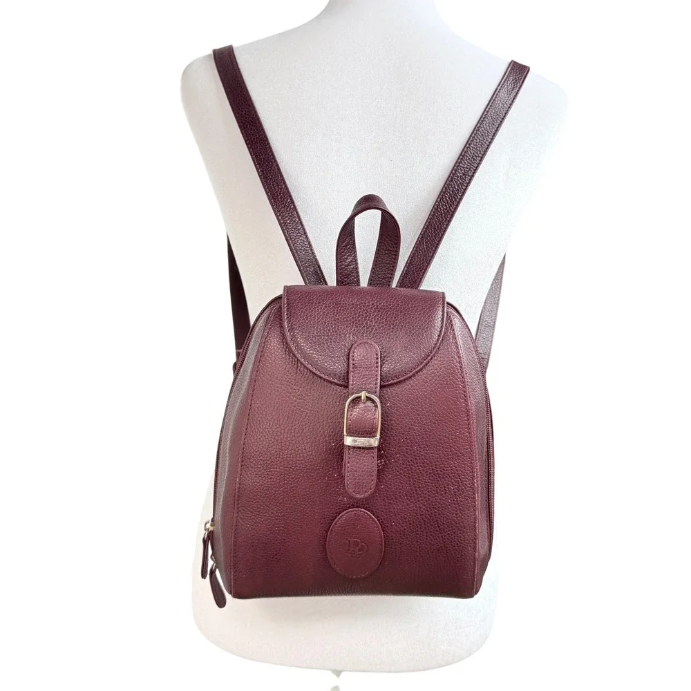 Vintage Burgundy Pebbled Leather Mini Backpack 70s Classic Academia Luxury